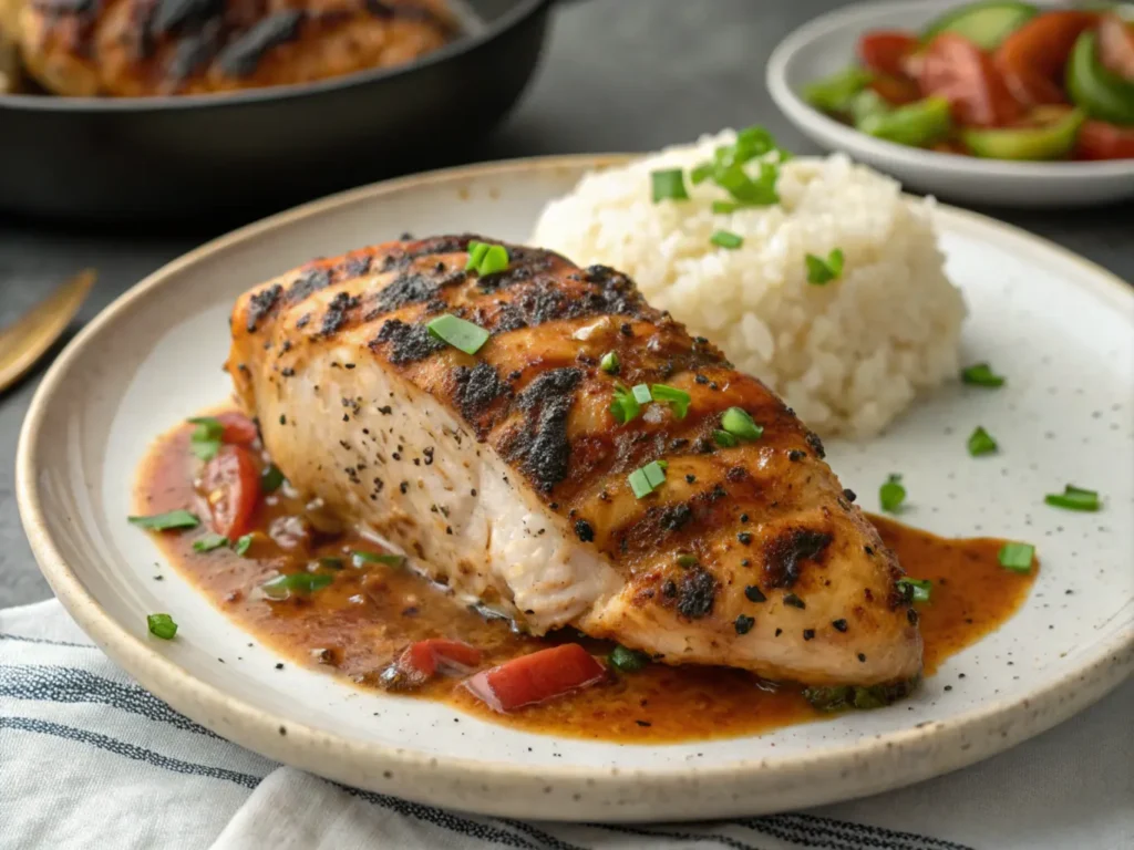 Perfectly grilled chicken dishes cooked on a Blackstone griddle with flavorful marinades and seasonings.