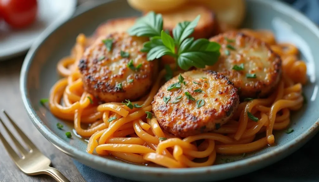 A colorful plate of spaghetti with marinara sauce and fresh basil, ready in under 20 minutes.